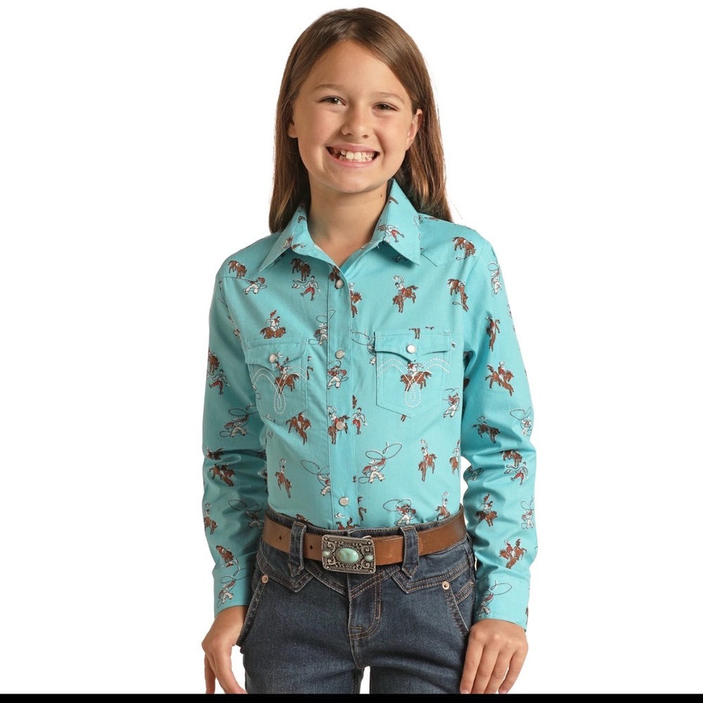 Panhandle Cowgirl® Youth Girl's Blue Rodeo Snap Shirt